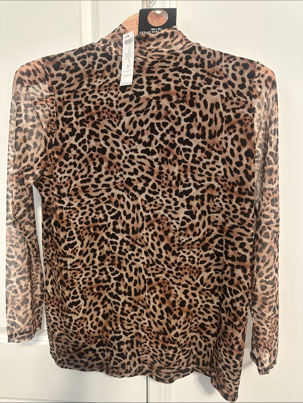 Chicos Leopard Print Long Sleeve Mesh Top - Brown